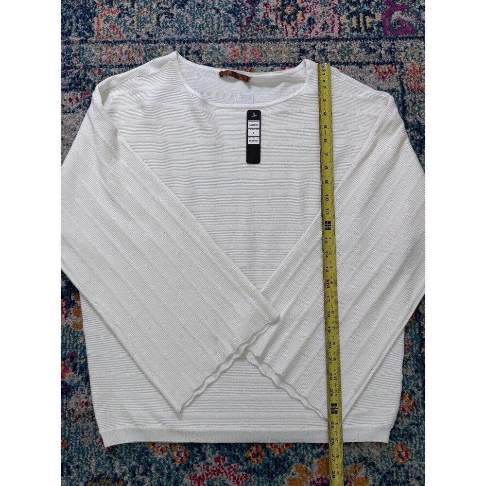 NWT Belldini Women's Winter White Oversized Striped Sweater‎ Size Large - Picture 5 of 7